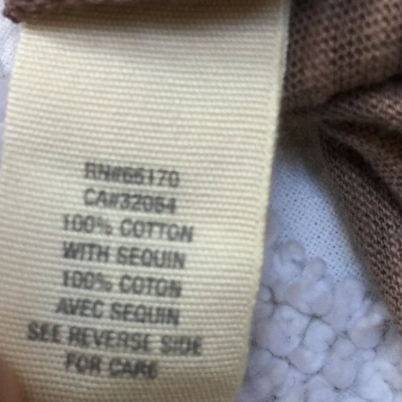 Women's Avec Sequins Blouse Top Scoop Neck Half Sleeve XL Cotton Brown - Picture 4 of 8